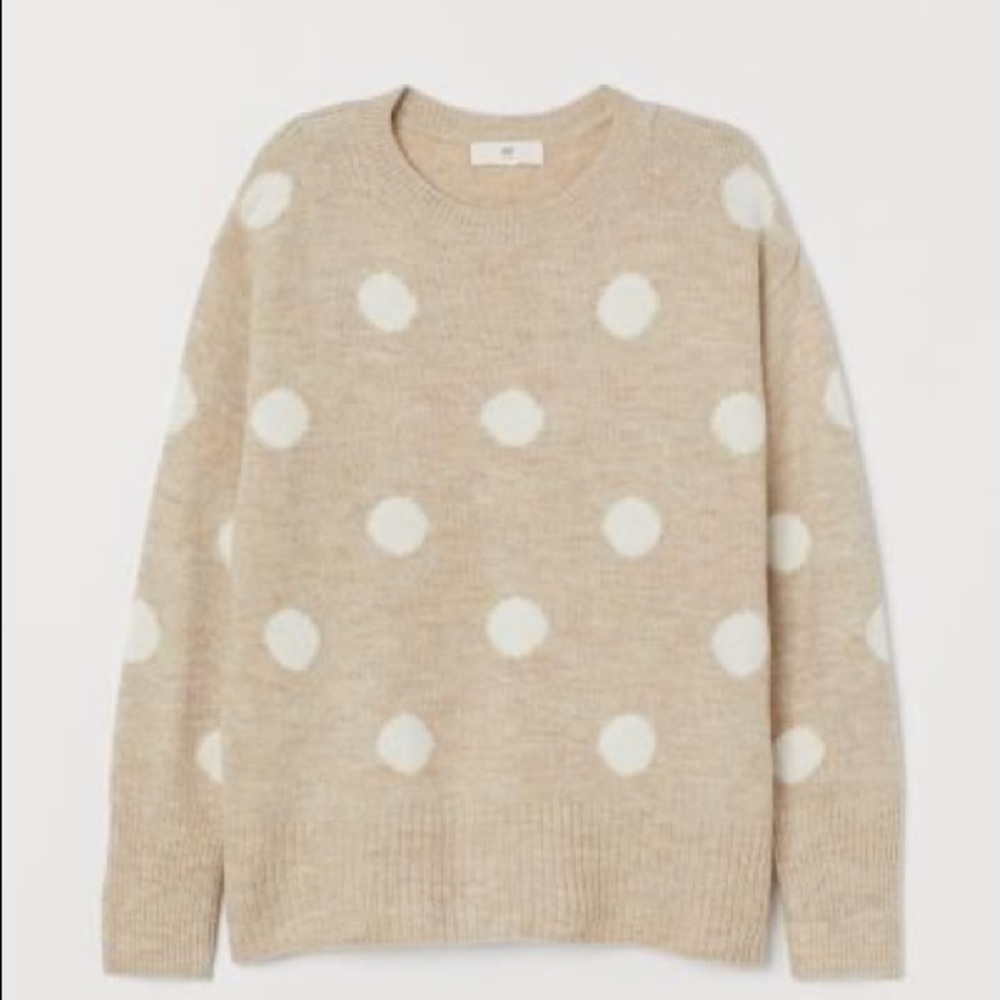 Very soft being and white polka dot sweater